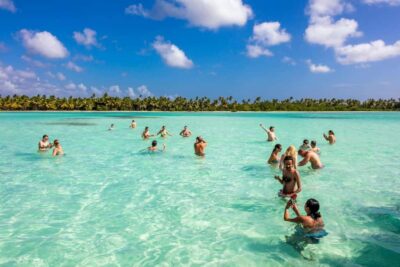 Saona Island from Punta Cana Day Trip with Open Bar - Natural Pools swim stop and the floating bar moment